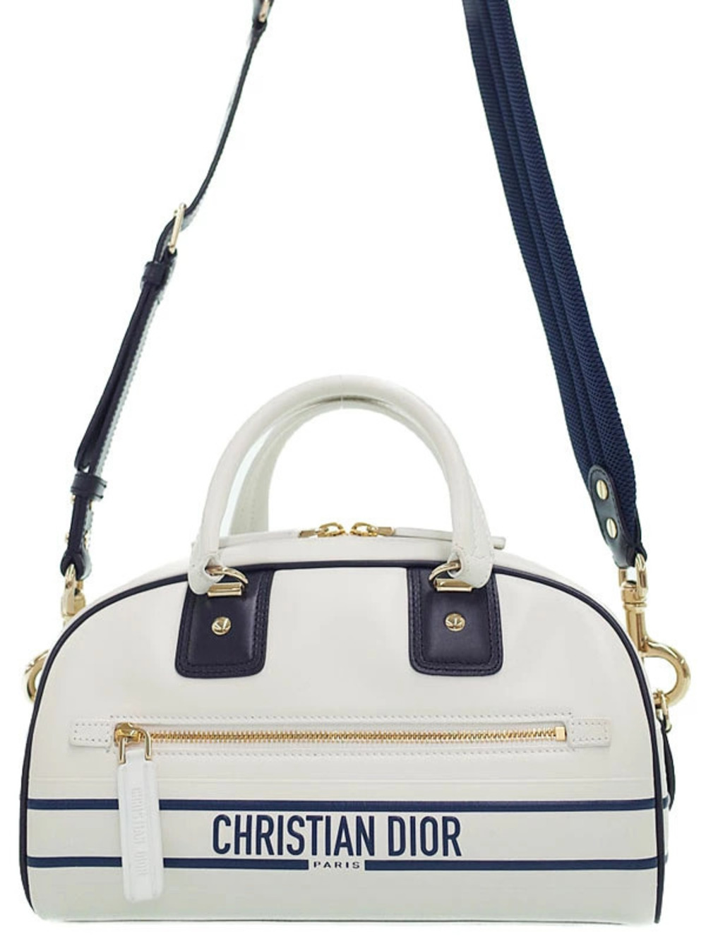 Christian Dior Vibe Zip Bowling Bag white calfskin leather